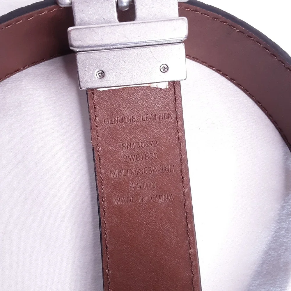 💎Genuine Leather Belt Reversable Black Textured Weave & Cafe Au Lait Brown Sz 44